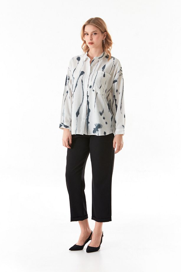 Batik Desenli Tek Cepli Oversize Gömlek - 5