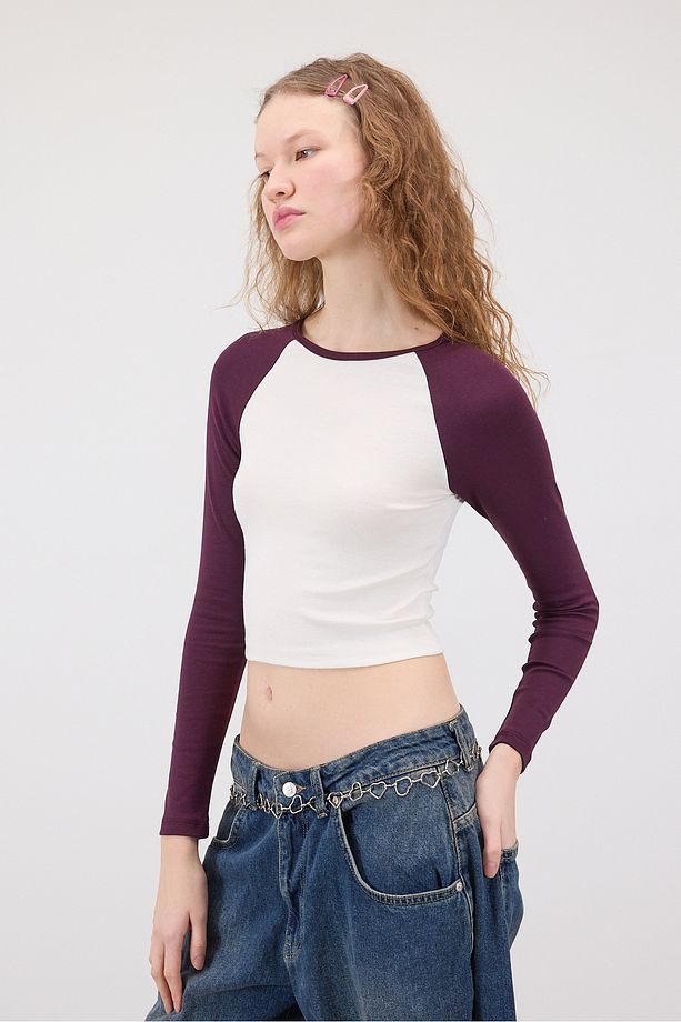Reglan Uzun Kollu Crop Bluz B1634-İ13 - 3