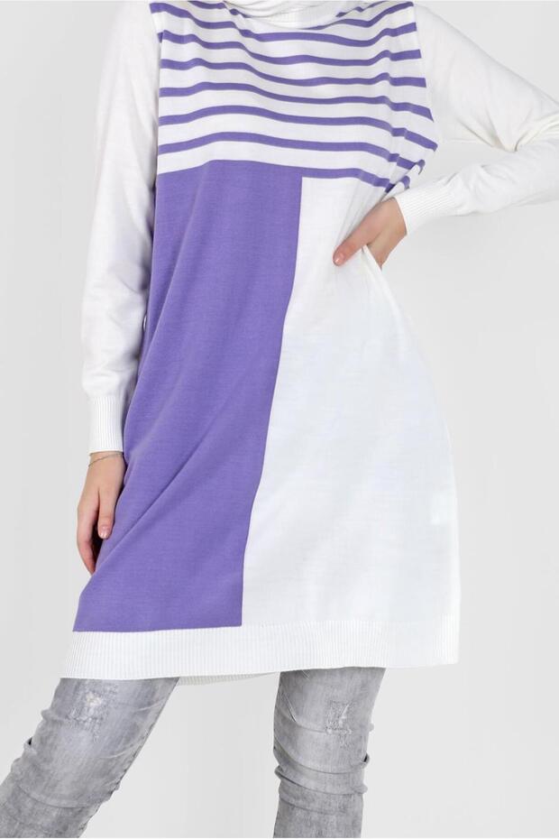 42005 Model Šerit Detailed Two-Color Knitwear Tunik - 4