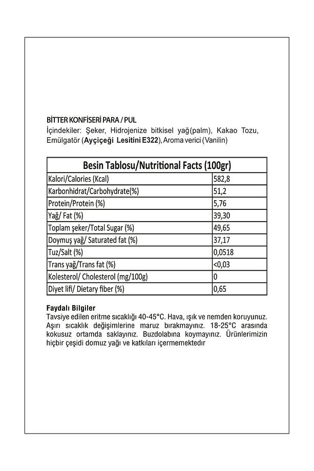 Bitter Konfiseri Para Pul Çikolata 2.5 Kg - 2