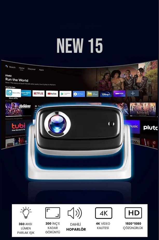 NEW 15 Taşınabilir Android Projeksiyon Wifi Destekli Akıllı Sinema Projektör ultra HD - 1
