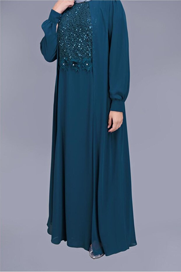 PULLU İŞLEMELİ ABİYE ELBİSE 52788 - 2