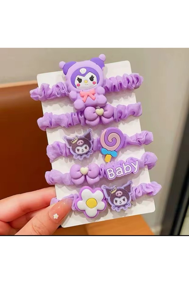Kuromi Sanrio Kawaii Korean 5-Piece Rubber Bagel Hair Clasp Set Teen Girls Princess Birthday School Gift