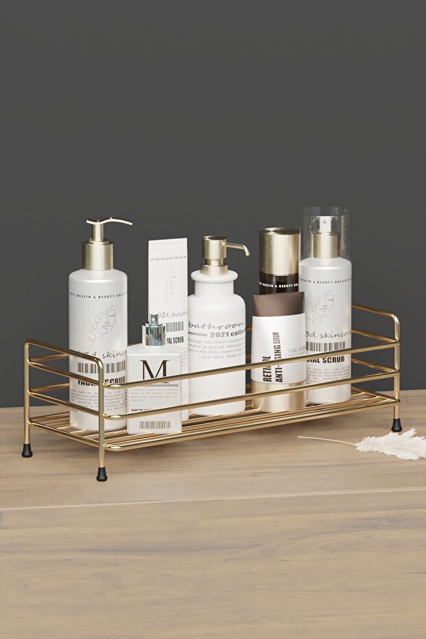 Gold Plated Metal Multi-Purpose Bathroom, Kitchen Shelf Cosmetics, Jewelry Organizer Organizer