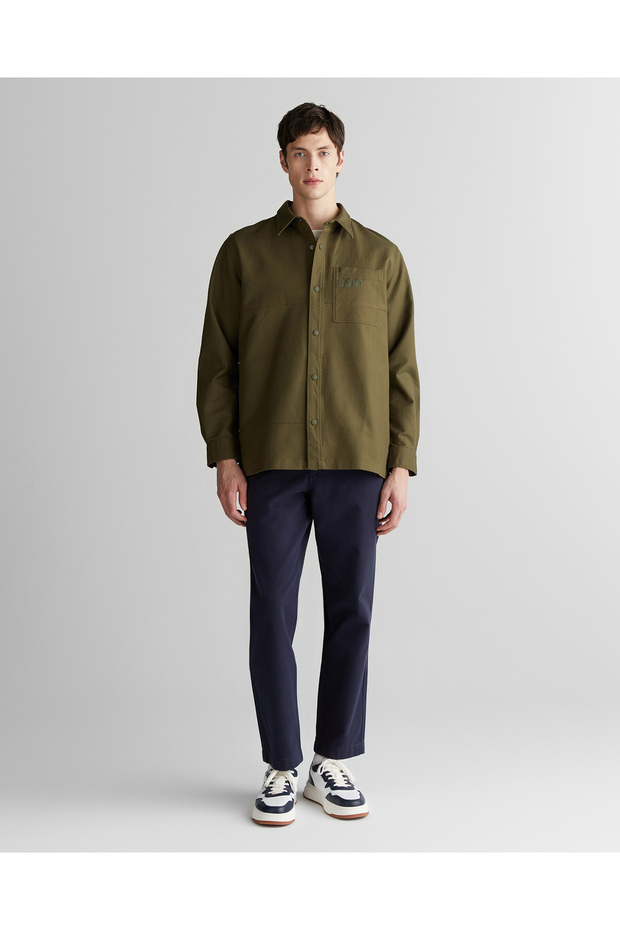 Erkek Yeşil Oversize Fit Logolu Gömlek - 3