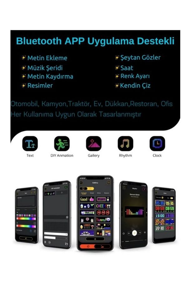 12x59.5cm Matrix Esnek Led Ekran Telefon Kontrollü Cama Yapışan Araba,kamyon,dükkan Bluetooth Tabela - 2
