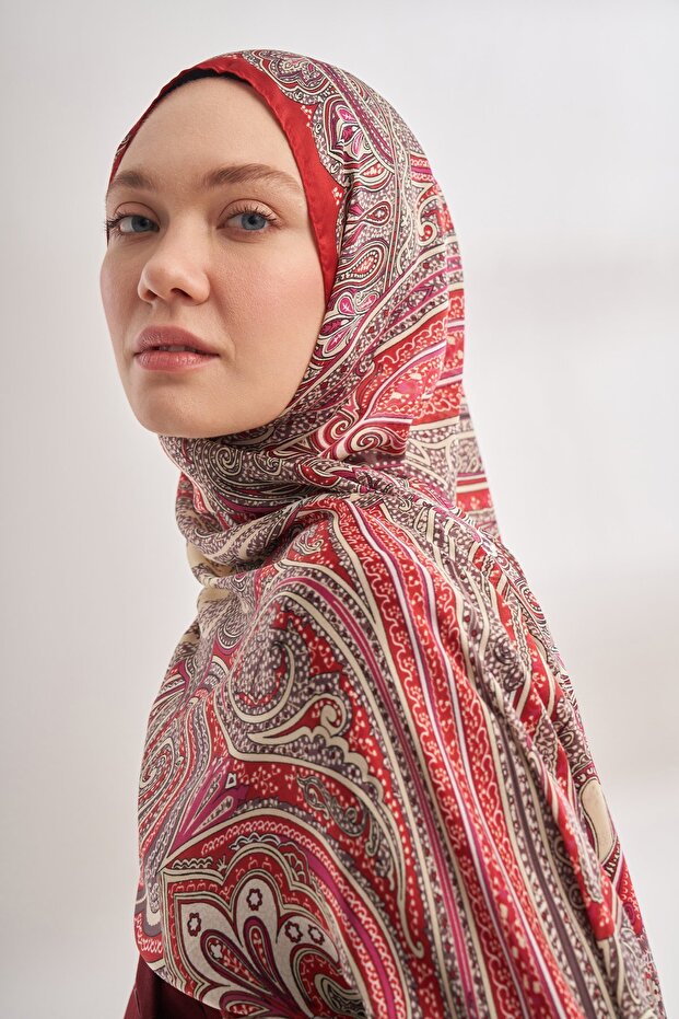 Mystical Pattern Imported Voile Shawl - Burgundy