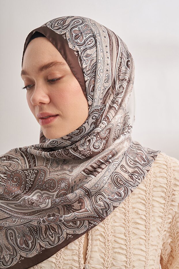 Mystical Pattern Imported Voile Shawl - Chocolate