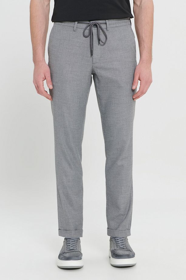 Erkek Siyah Comfort Fit Rahat Kesim Yan Cepli Desenli Beli Lastikli Pantolon - 1