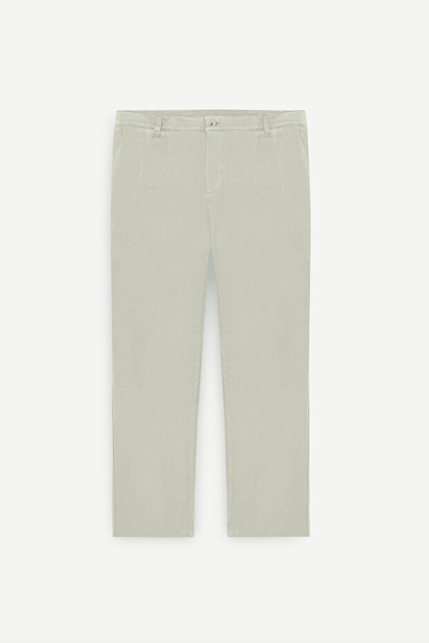 Erkek Bej Pamuklu Slim Fit Dar Kesim Yan Cepli Pileli Casual Pantolon - 7