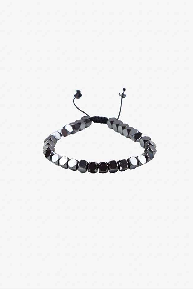 Men's Black-Brown Natural Stone Bead Bracelet