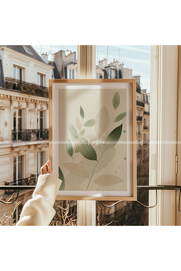 Minimalist Yeşil Yaprak Tasarımlı Ahşap Çerçeveli 2'li Tablo Seti-30x42 - 2