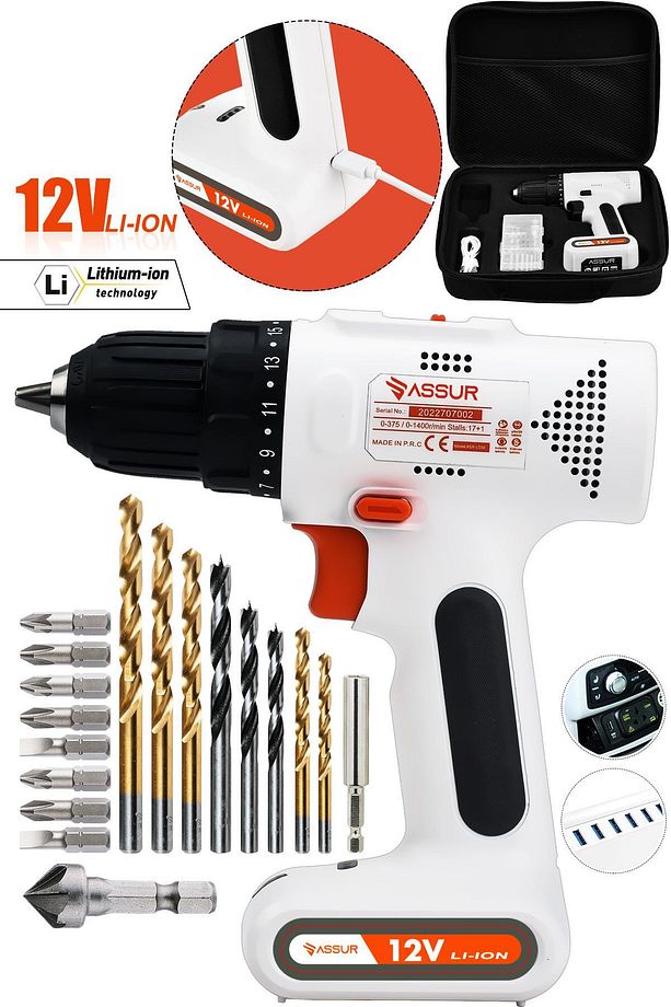 12v Dahili Batarya Type-c Usb Şarjlı Matkap Akülü Vidalama - 1