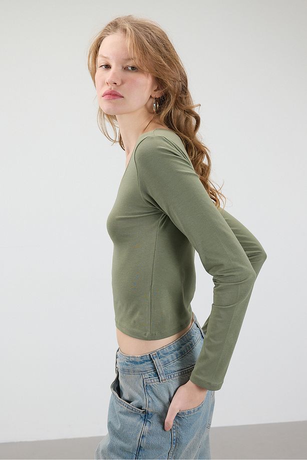 U Yaka Uzun Kollu Basic Bluz B1657-t9 - 3