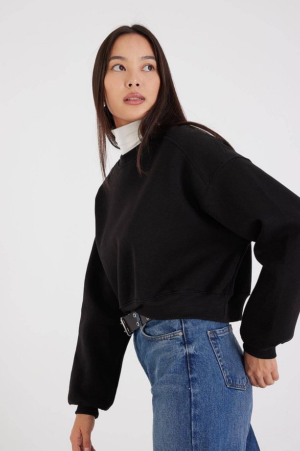 Şardonlu Bisiklet Yaka Basic Sweatshirt S3812-w1 - 4
