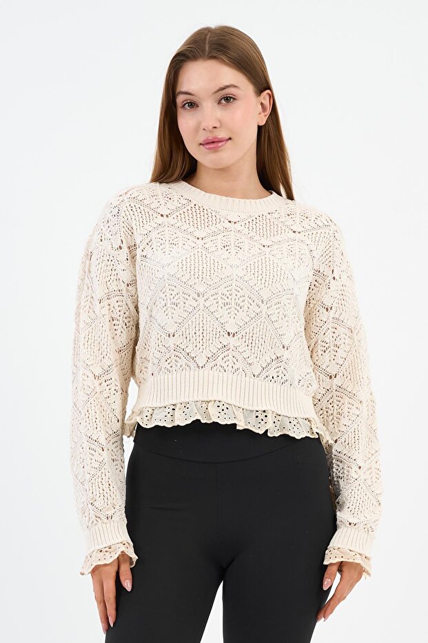 DANTEL ŞERİTLİ TRİKO KAZAK (A92458-S) - 2