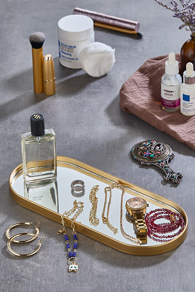 Oval mirrored presentation gold 12x30 coffee and tea presentation tray