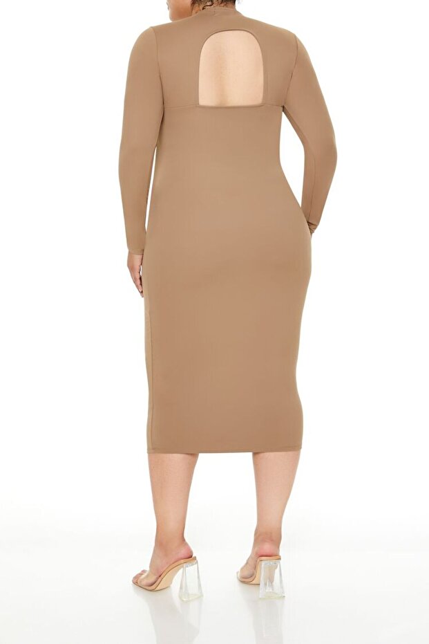 Plus Size Şekillendiren Midi Elbise - 5
