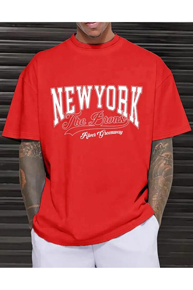The Bronx Printed Unisex Cotton Round Neck Red T-Shirt