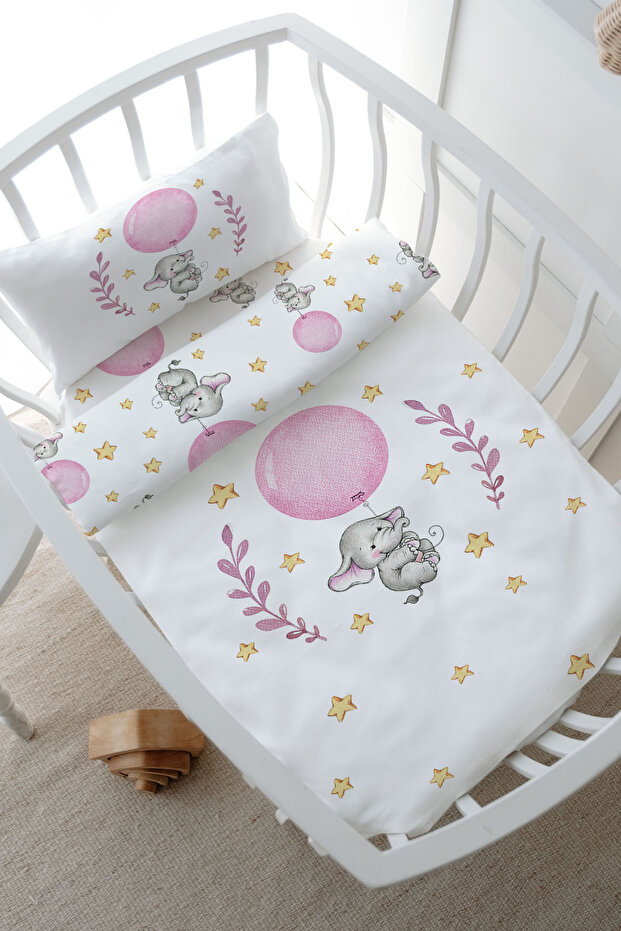 Mother's Side Crib Bedding Set (60X100) - for Baby Series - Pink Big Balloon Elephant