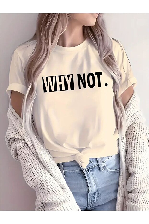 Why Not Printed Unisex Cotton Round Neck Beige T-Shirt
