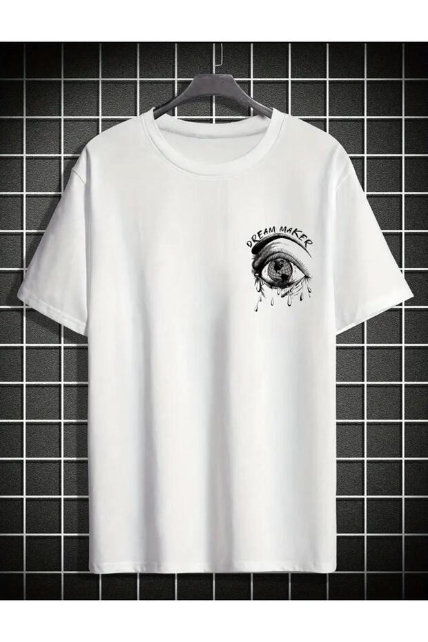 Dream Maker Unisex Printed Comfortable Fit Cotton Combed White T-Shirt