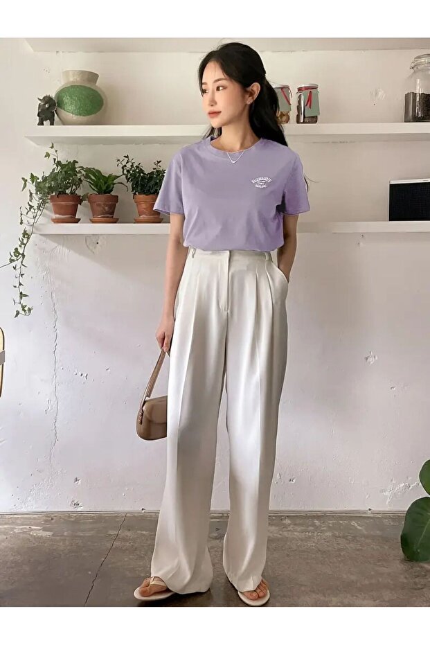 Sunshine Printed Women's Cotton Combed Comfortable Fit Lilac T-Shirt