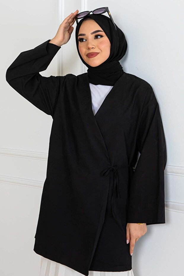 Side Tied Kimono Black 2147