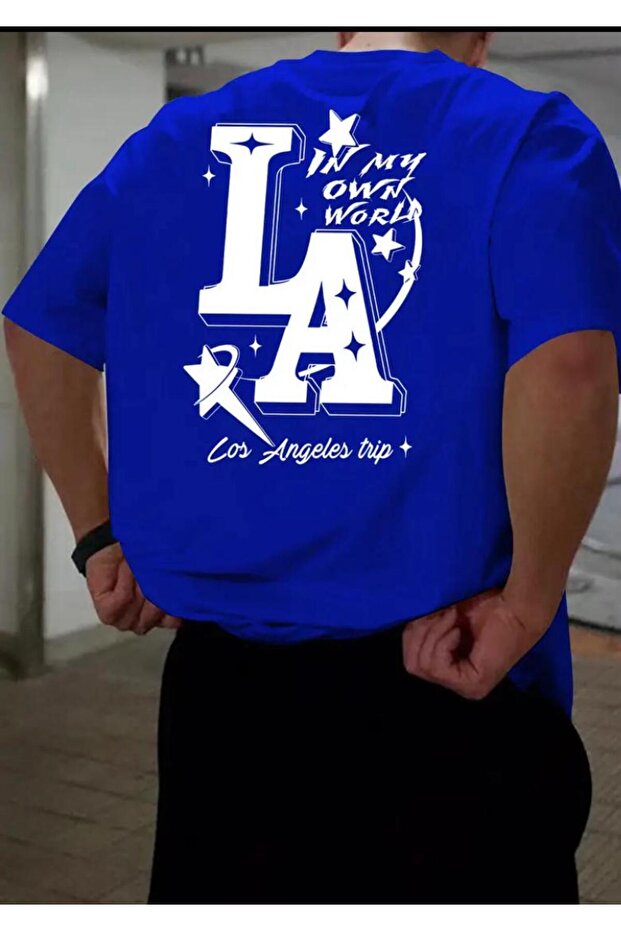 In My Front Back Printed Cotton Round Neck Cobalt Blue T-Shirt