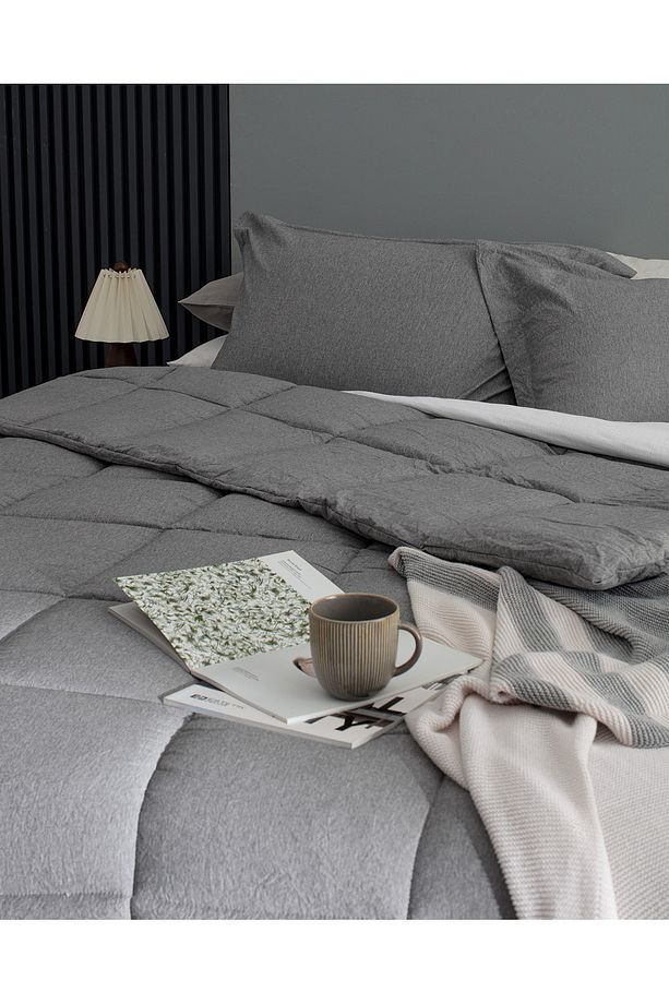 Meleni Çift Kişilik Comforter Set - Gri - 3