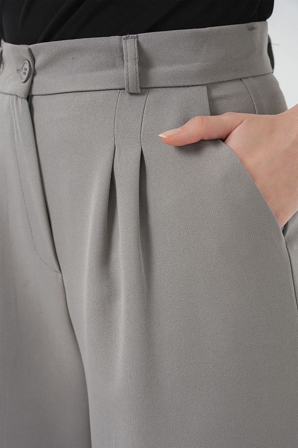 6647 Bol Paça Kumaş Pantolon - Gri - 6