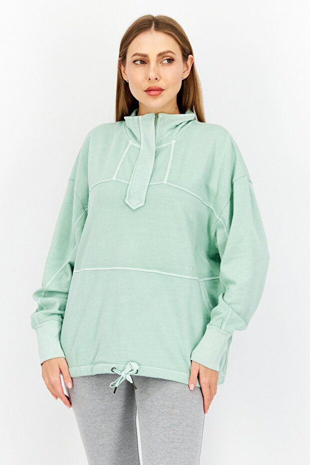 Women High Neck Solid Long Sleeve Sweater, Frosty Green