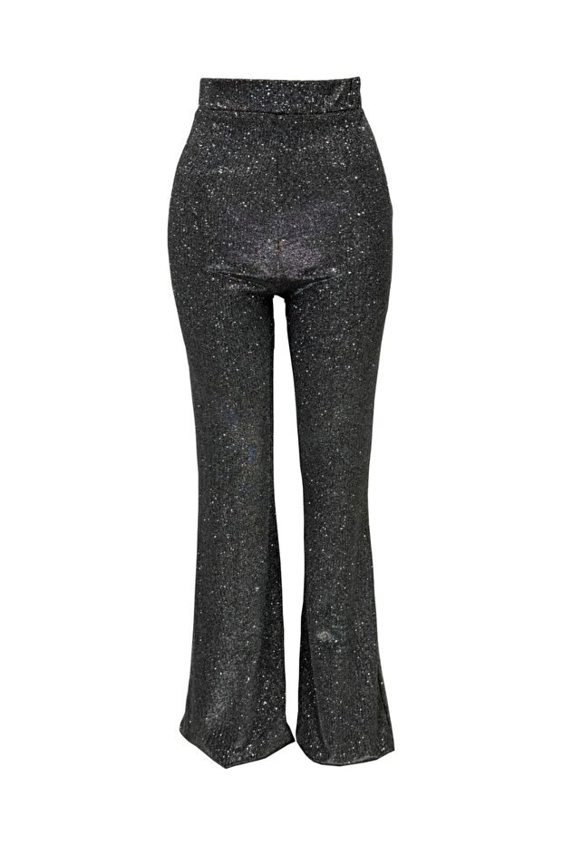 Antrasit Simli İspanyol Paça Pantolon - 1