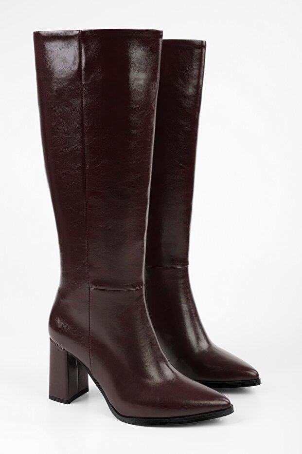 Dámské odvážné vínové kožené kozačky na podpatku - 1