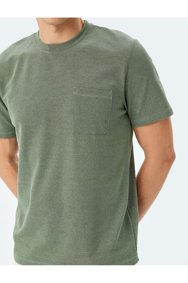 Cep Detaylı Bisiklet Yaka Regular Fit Pamuk Karışımlı Kısa Kollu Basic Tişört - 5