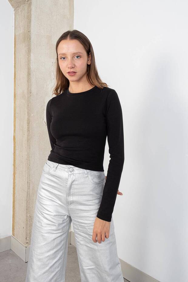 Bisiklet Yaka Basic Crop Bluz B15385-w8 - 3