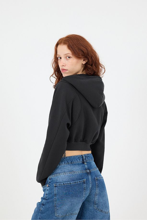 Şardonlu Kapüşonlu Crop Sweatshirt H1526-İ9 - 2