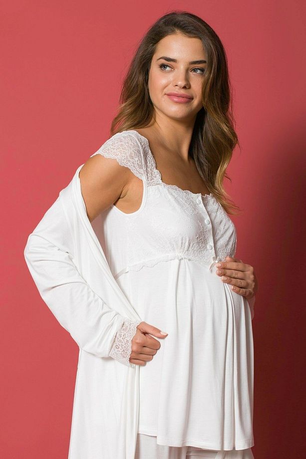 Monamise 18203 Hamile Lohusa Sabahlıklı Pijama Takımı-ekru - 4