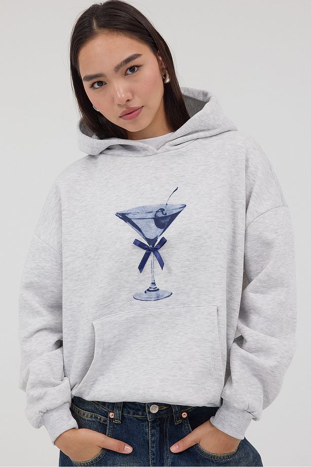 Kokteyl Bardak Baskılı Şardonlu Sweatshirt S1616-İ6 - 1