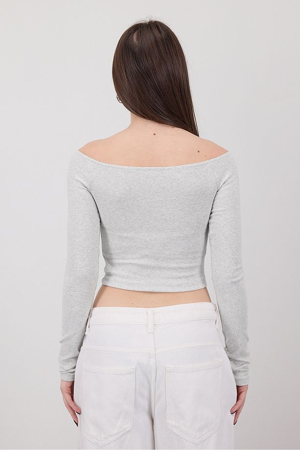 Kayık Yaka Uzun Kollu Crop Bluz B1593-s8 - 5