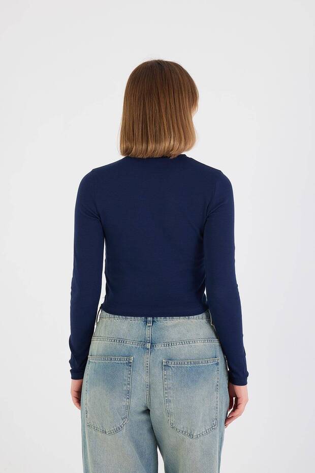 Bisiklet Yaka Basic Crop Bluz B15385-W8 - 4