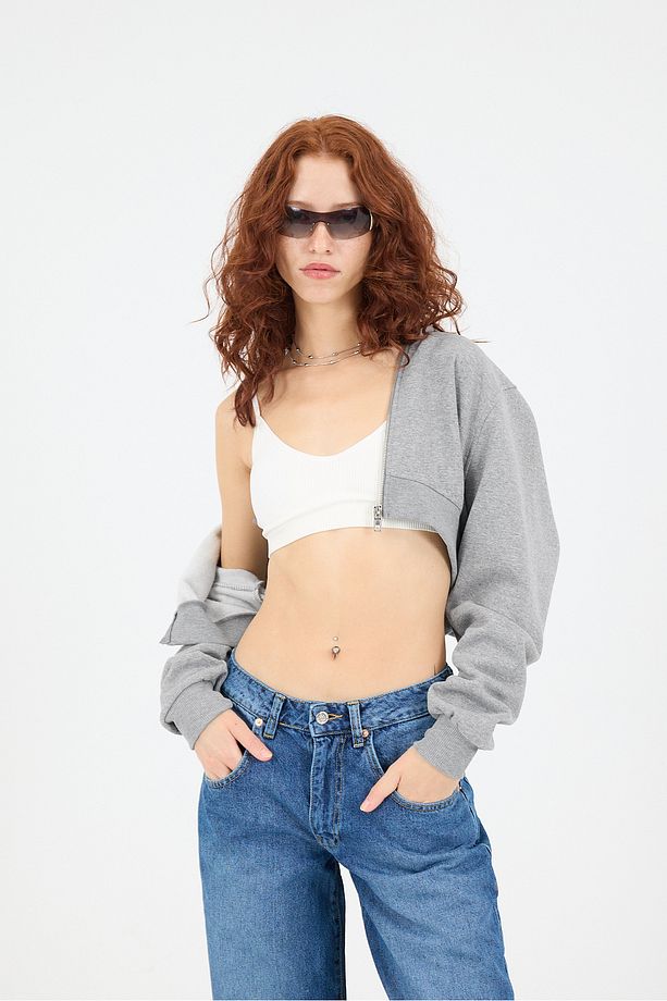 Şardonlu Kapüşonlu Crop Sweatshirt H1526-İ9 - 6