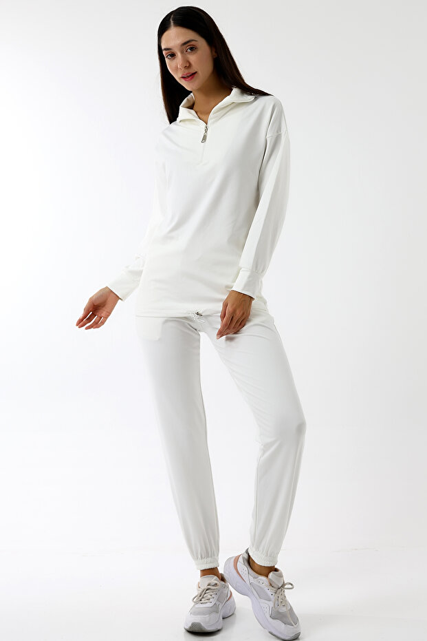 Kadın Fermuar Yaka Basic Eşofman Takımı - 4