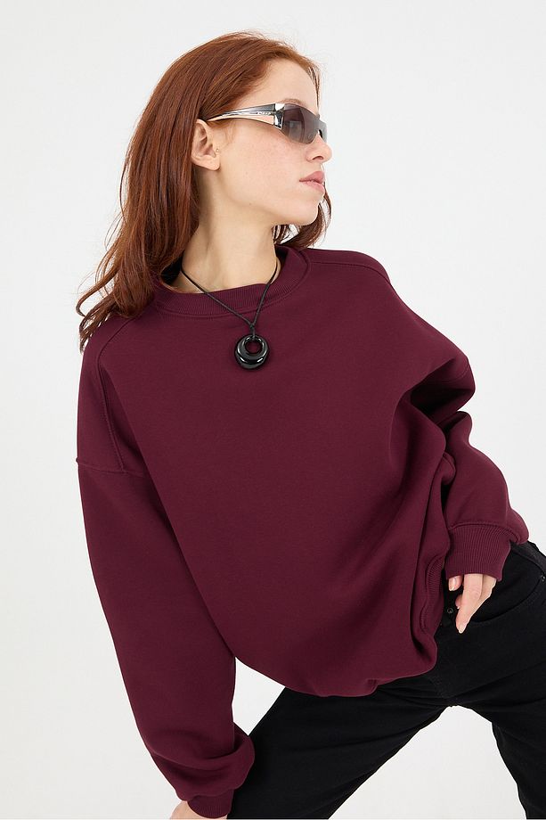 Bisiklet Yaka Şardonlu Basic Sweatshirt S3408-K11 - 1