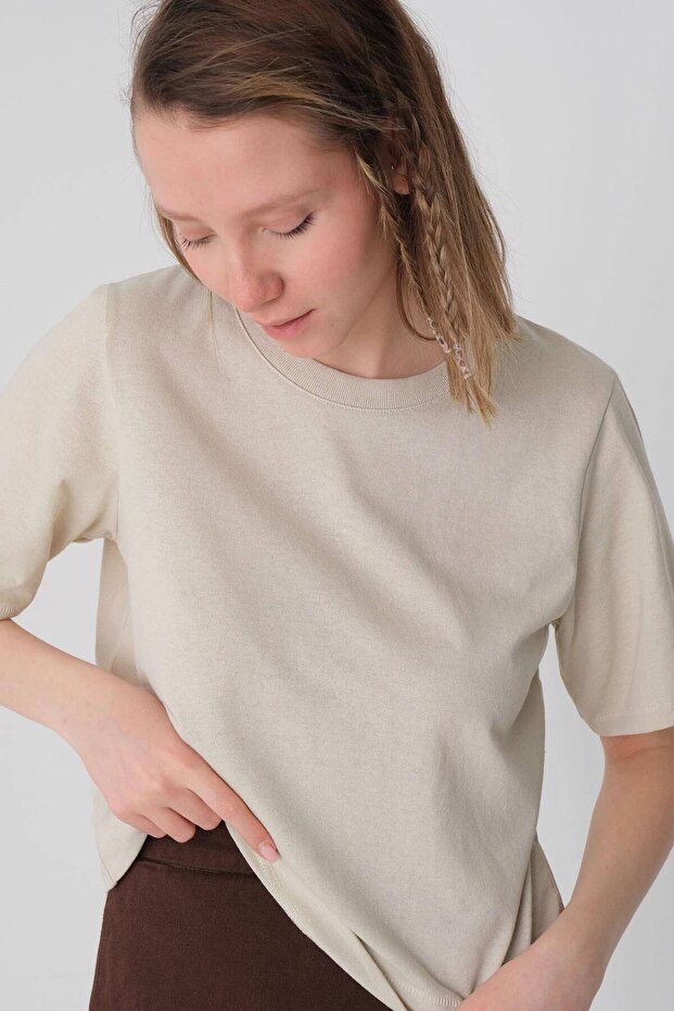 Bisiklet Yaka Basic T-shirt P1002-E8 - 2