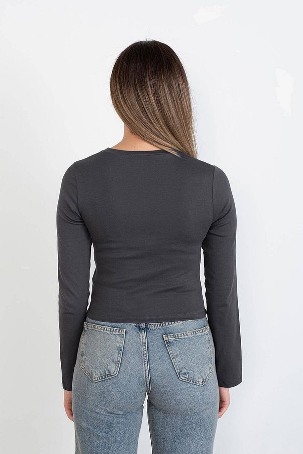 Bisiklet Yaka Basic Crop Bluz B15385-w8 - 5