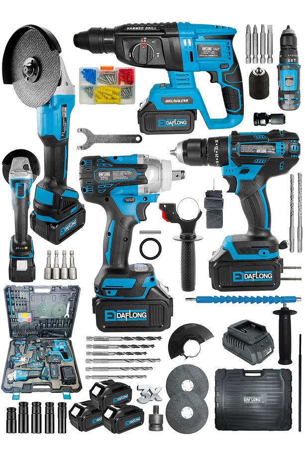 DAFLONGProfesyonel 4'lü Set Şarjlı Hilti-şarjlı Taşlama-13mm Şarjlı Darbeli Matkap-şarjlı Somun Sıkm - 2