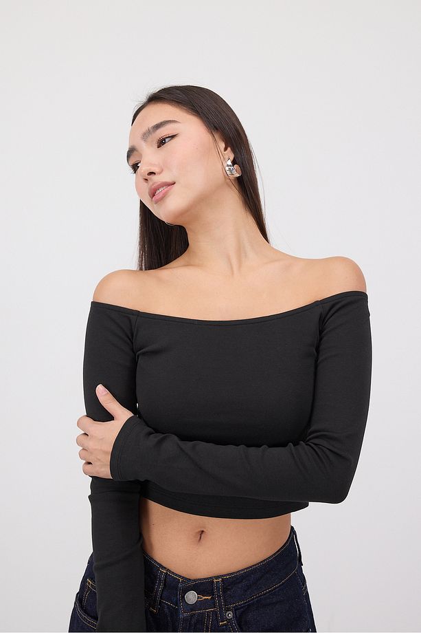 Kayık Yaka Uzun Kollu Crop Bluz B1593-s8 - 4