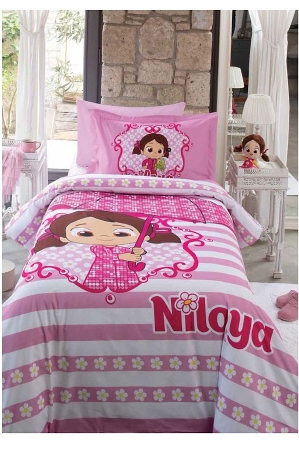 Lisanslı Ranforce Tek Kişilik Nevresim Takımı Niloya Yağmur Pembe - 1