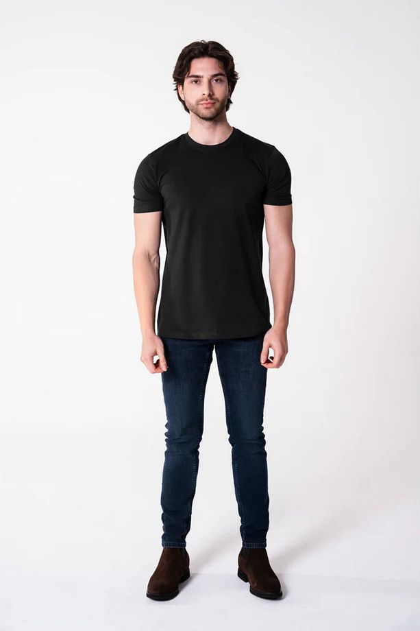 Kısa Kollu Basic Pamuklu Slim Fit Bisiklet Yaka Tişört - Siyah - 9